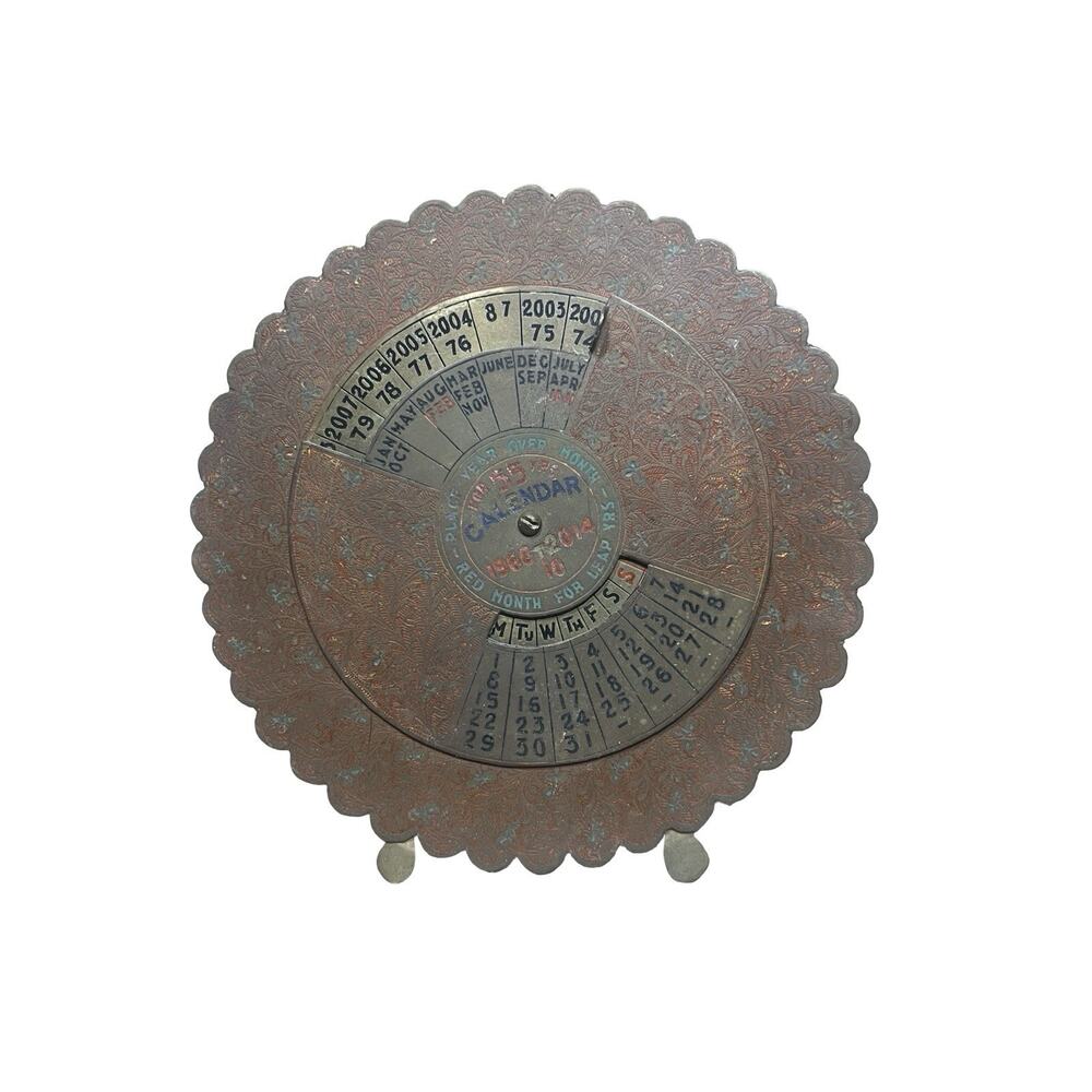 55 Year Perpetual Calendar 1960-2014 Vintage Brass Desk Stand
